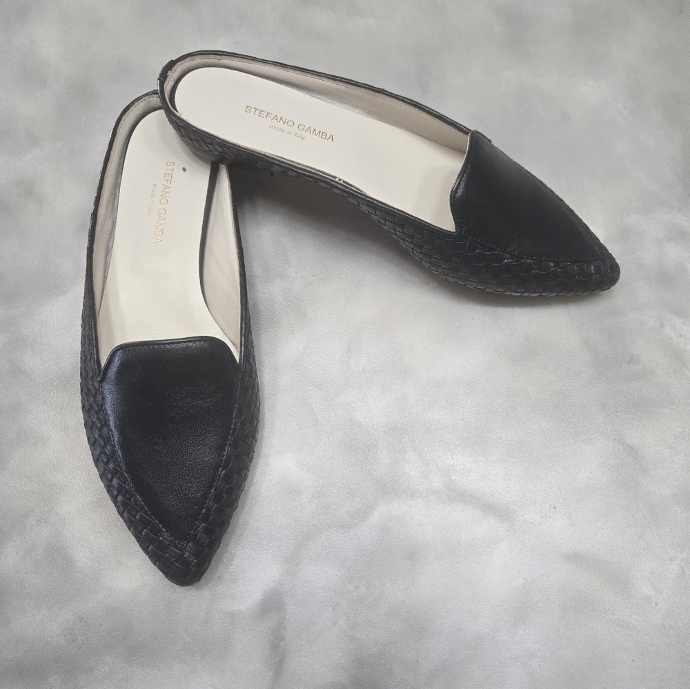 Stefano Gamba Navy Leather Woven Side Design Classic Mules Size 38